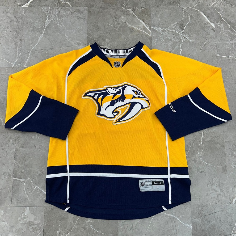 Reebok Nashville Predators Jersey Mens Large Blank Back Yellow Blue Stitched